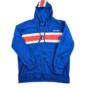 Icewear Iceland Full Zip Flag Hoodie Mens Large Blue Red White Stripe Jacket